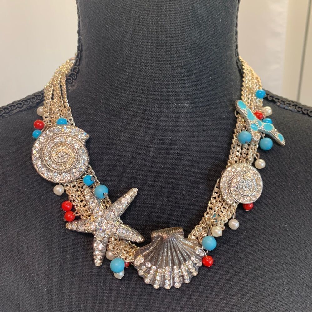 ARGENTO Dubai Starfish Sea Shell Ocean Silver-tone Vintage Chain Necklace